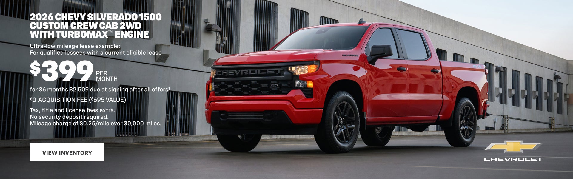 2026 Chevy Silverado 1500 Custom Crew Cab 2WD with TurboMax Engine. Ultra-low mileage lease examp...